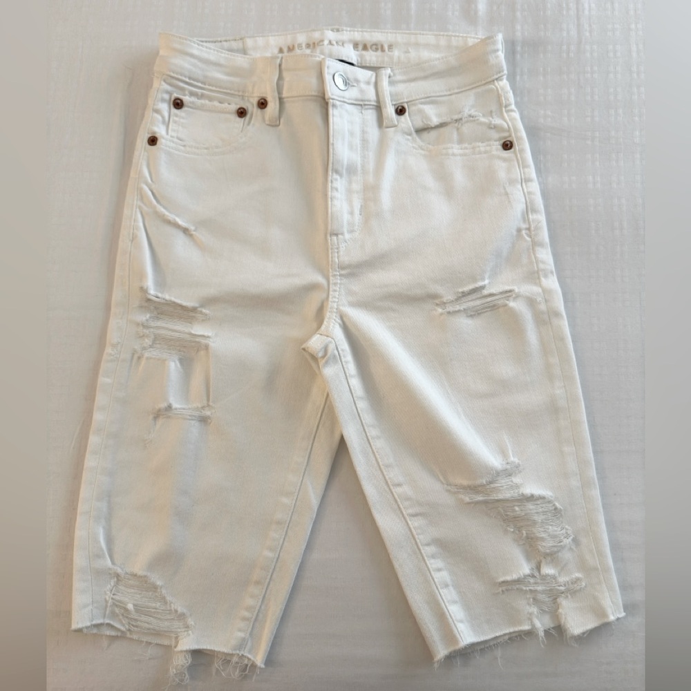 AE SUPER HIGH-WAISTED DENIM BERMUDA BIKER SHORTS
